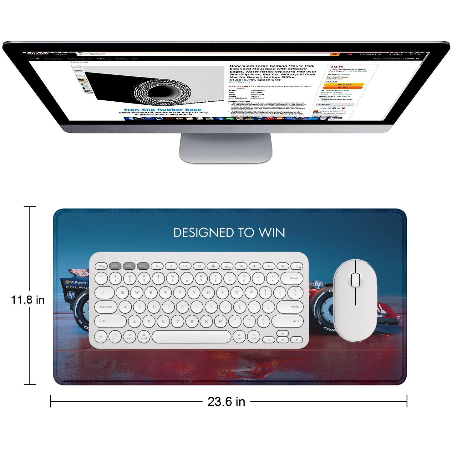 Designed to Win – Racing Car Stitched Desk Mat | Large Gaming & Office Mouse Pad | Non - Slip Rubber Base | Extended Desk Mat for Keyboard, Laptop & Mouse - Mypcwala