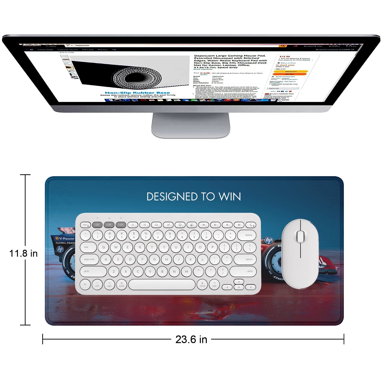 Designed to Win – Racing Car Stitched Desk Mat | Large Gaming & Office Mouse Pad | Non - Slip Rubber Base | Extended Desk Mat for Keyboard, Laptop & Mouse - Mypcwala