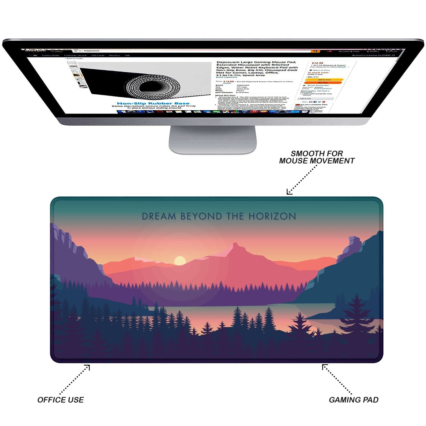 Dream Beyond the Horizon – Sunset Landscape Stitched Desk Mat | Large Gaming & Office Mouse Pad | Non - Slip Rubber Base | Extended Desk Mat for Keyboard & Laptop - Mypcwala