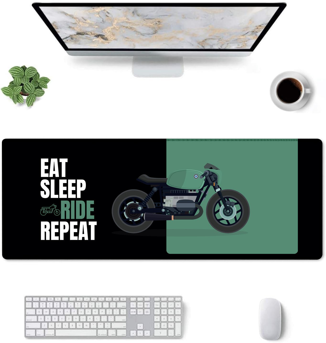 Eat Sleep Ride Repeat Motorcycle Stitched Desk Mat | Large Gaming & Office Mouse Pad | Non - Slip Rubber Base | Extended Desk Mat for Keyboard & Laptop - Mypcwala