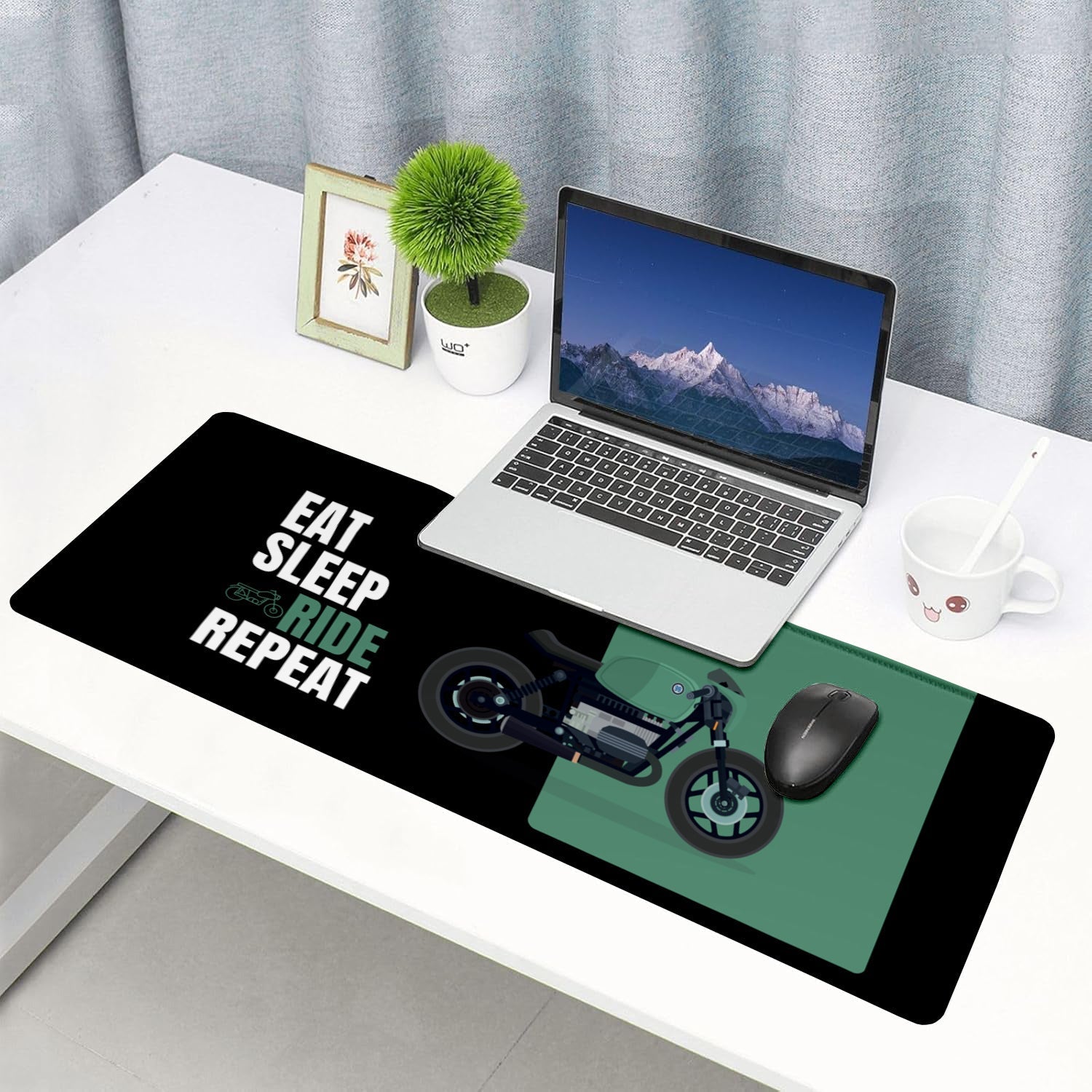 Eat Sleep Ride Repeat Motorcycle Stitched Desk Mat | Large Gaming & Office Mouse Pad | Non - Slip Rubber Base | Extended Desk Mat for Keyboard & Laptop - Mypcwala