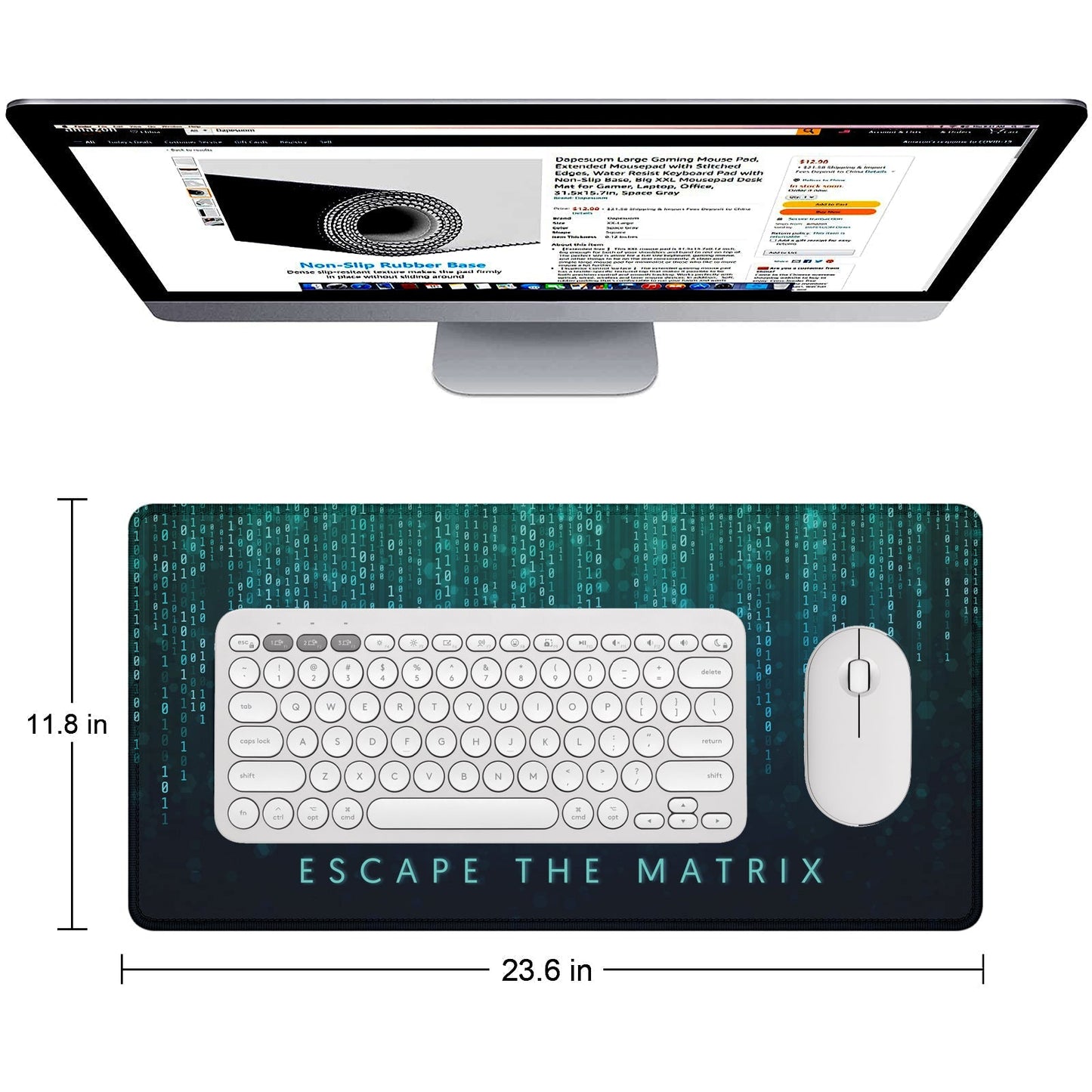 Escape the Matrix Stitched Desk Mat | Large Gaming & Office Mouse Pad | Non - Slip Rubber Base | Extended Desk Mat for Keyboard & Laptop - Mypcwala