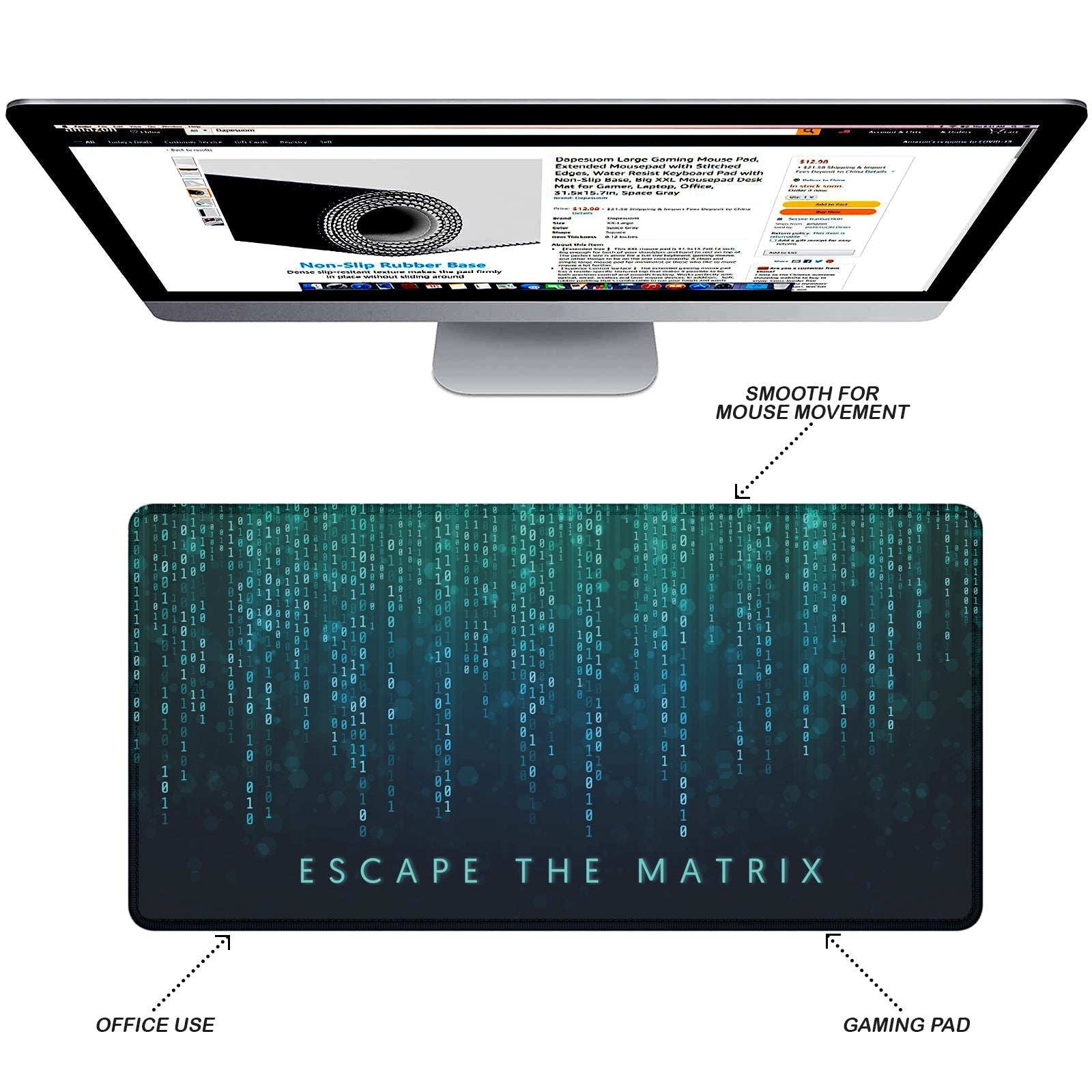 Escape the Matrix Stitched Desk Mat | Large Gaming & Office Mouse Pad | Non - Slip Rubber Base | Extended Desk Mat for Keyboard & Laptop - Mypcwala