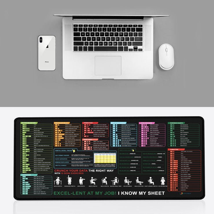 Excel Shortcut Guide Desk Mat 80x30 CM – Extended Mouse Pad with Formula & Shortcut Chart | Non - Slip Rubber Base | Waterproof Smooth Surface for Office & Work - DHARM IT PRIVATE LIMITED