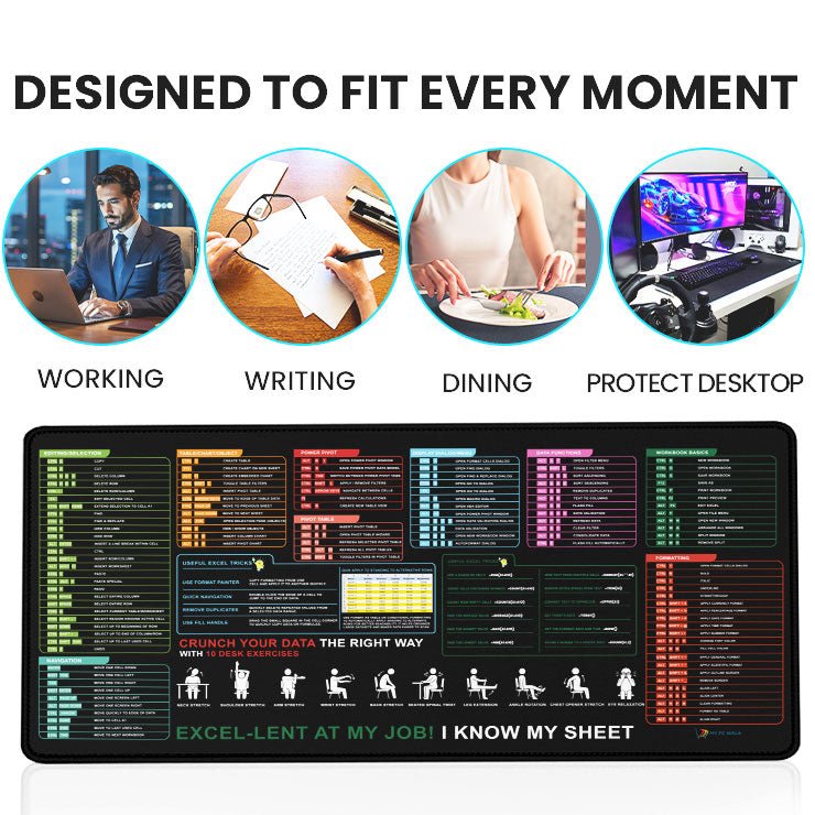 Excel Shortcut Guide Desk Mat 80x30 CM – Extended Mouse Pad with Formula & Shortcut Chart | Non - Slip Rubber Base | Waterproof Smooth Surface for Office & Work - DHARM IT PRIVATE LIMITED