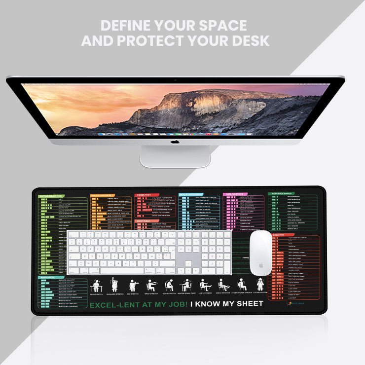 Excel Shortcut Guide Desk Mat 80x30 CM – Extended Mouse Pad with Formula & Shortcut Chart | Non - Slip Rubber Base | Waterproof Smooth Surface for Office & Work - DHARM IT PRIVATE LIMITED