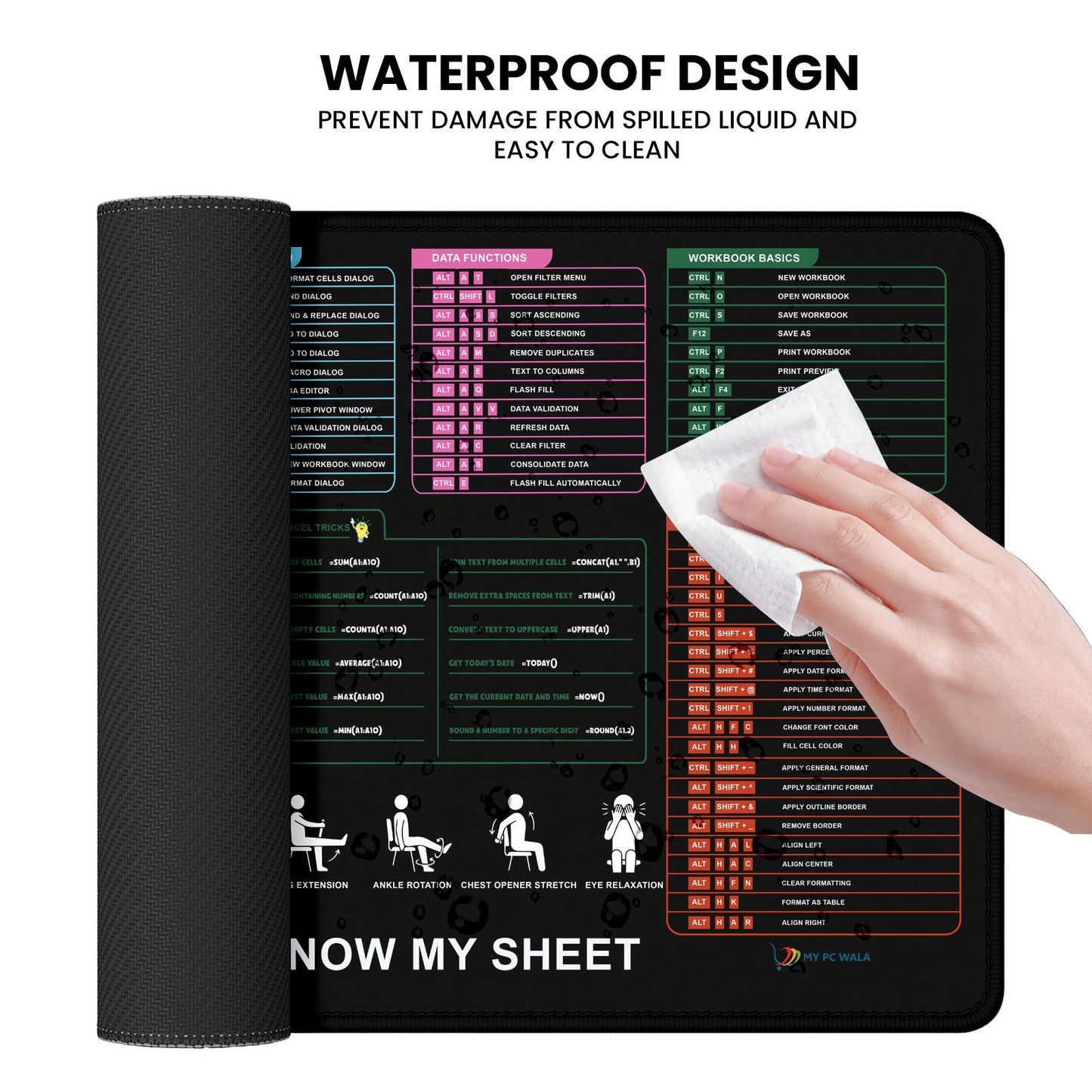 Excel Shortcut Guide Desk Mat 80x30 CM – Extended Mouse Pad with Formula & Shortcut Chart | Non - Slip Rubber Base | Waterproof Smooth Surface for Office & Work - DHARM IT PRIVATE LIMITED