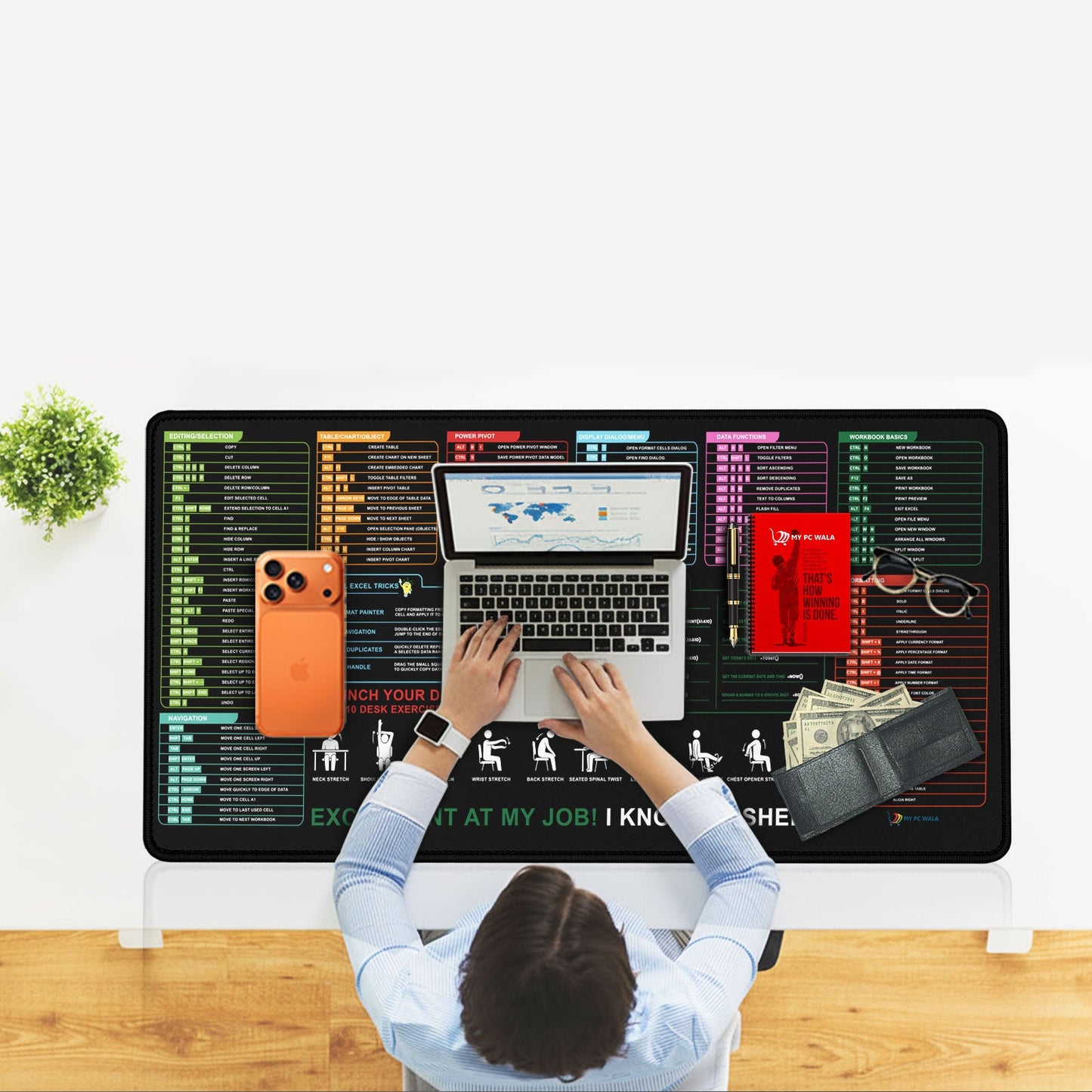 Excel Shortcut Guide Desk Mat 90x42 CM – Extended Mouse Pad with Formula & Shortcut Chart | Non - Slip Rubber Base | Waterproof Smooth Surface for Office & Work - DHARM IT PRIVATE LIMITED