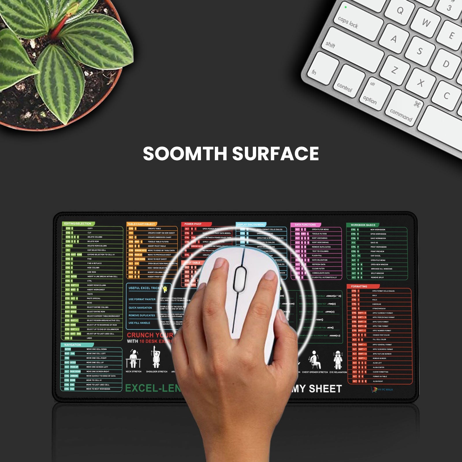 Excel Shortcut Guide Desk Mat 90x42 CM – Extended Mouse Pad with Formula & Shortcut Chart | Non - Slip Rubber Base | Waterproof Smooth Surface for Office & Work - DHARM IT PRIVATE LIMITED