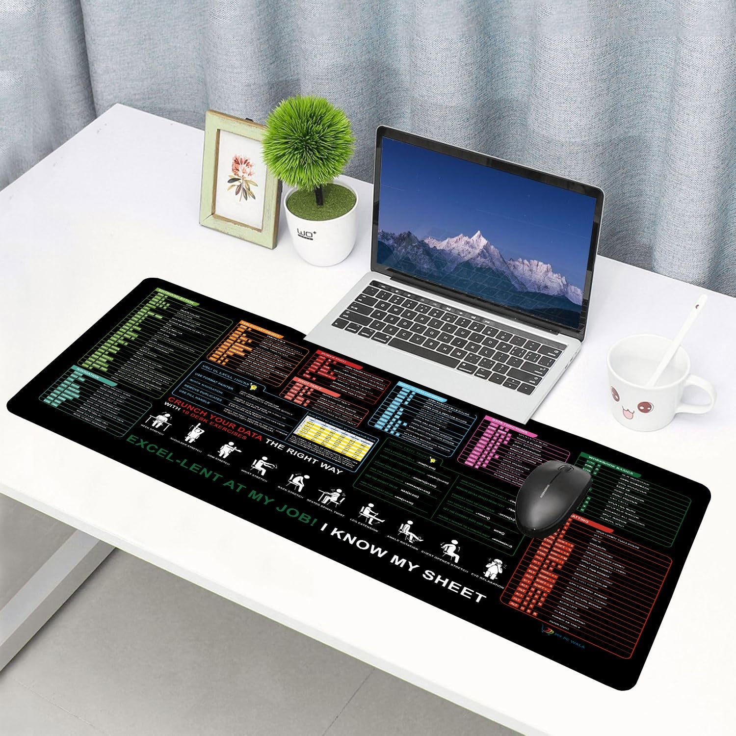 Excel Shortcut Guide Desk Mat 90x42 CM – Extended Mouse Pad with Formula & Shortcut Chart | Non - Slip Rubber Base | Waterproof Smooth Surface for Office & Work - DHARM IT PRIVATE LIMITED