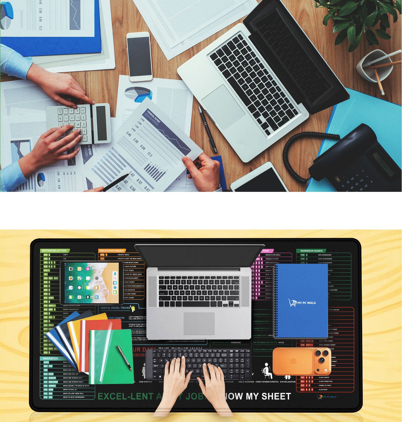 Excel Shortcut Guide Desk Mat 90x42 CM – Extended Mouse Pad with Formula & Shortcut Chart | Non - Slip Rubber Base | Waterproof Smooth Surface for Office & Work - DHARM IT PRIVATE LIMITED