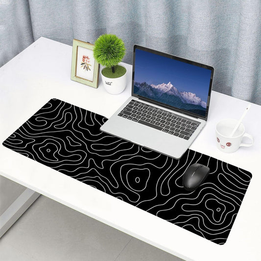 Extended Gaming Mouse Pad XXL – Large Desk Mat with Non - Slip Rubber Base & Smooth Surface – Black Topographic Design - Mypcwala
