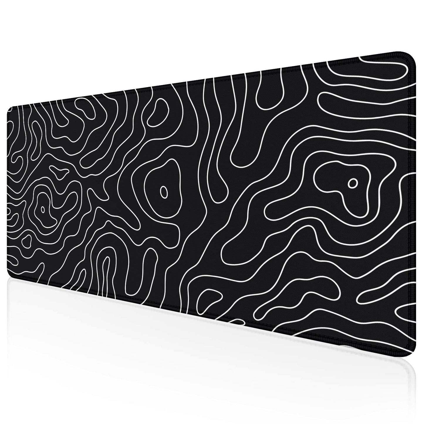 Extended Gaming Mouse Pad XXL – Large Desk Mat with Non - Slip Rubber Base & Smooth Surface – Black Topographic Design - Mypcwala