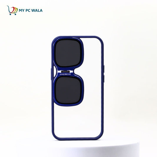 Fashion Case for iPhone 15 Camera Lens Cover Stand Unique Sunglasses Design Phone Cover Clear Color : Blue - Mypcwala