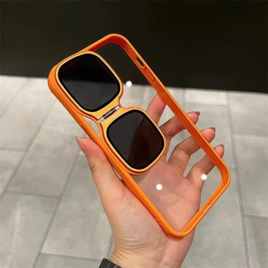 Fashion Case for iPhone 15 Camera Lens Cover Stand Unique Sunglasses Design Phone Cover Clear (Color : Orange - Mypcwala