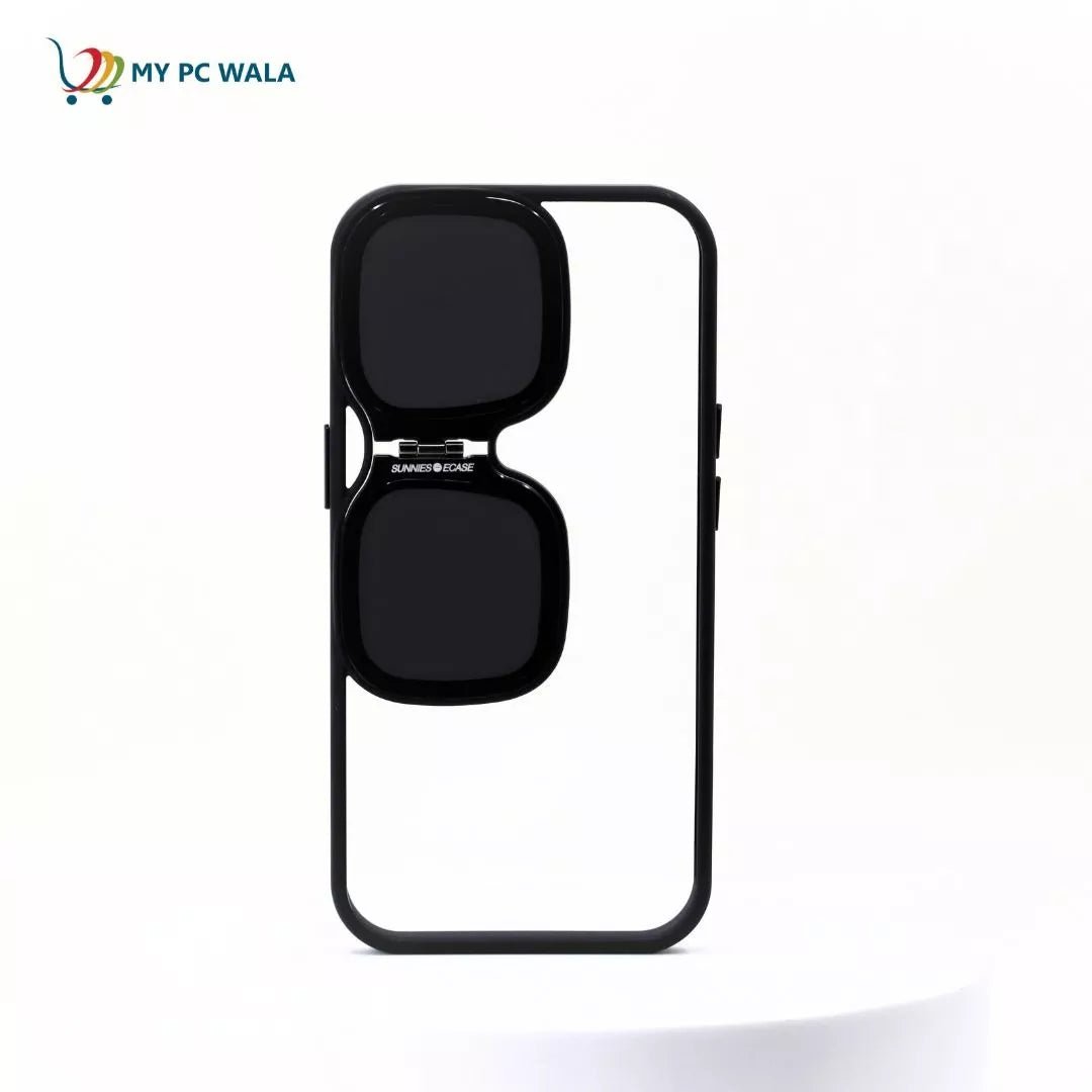Fashion Case for iPhone 15 Pro Camera Lens Cover Stand Unique Sunglasses Design Phone Cover Clear (Color : Black - Mypcwala