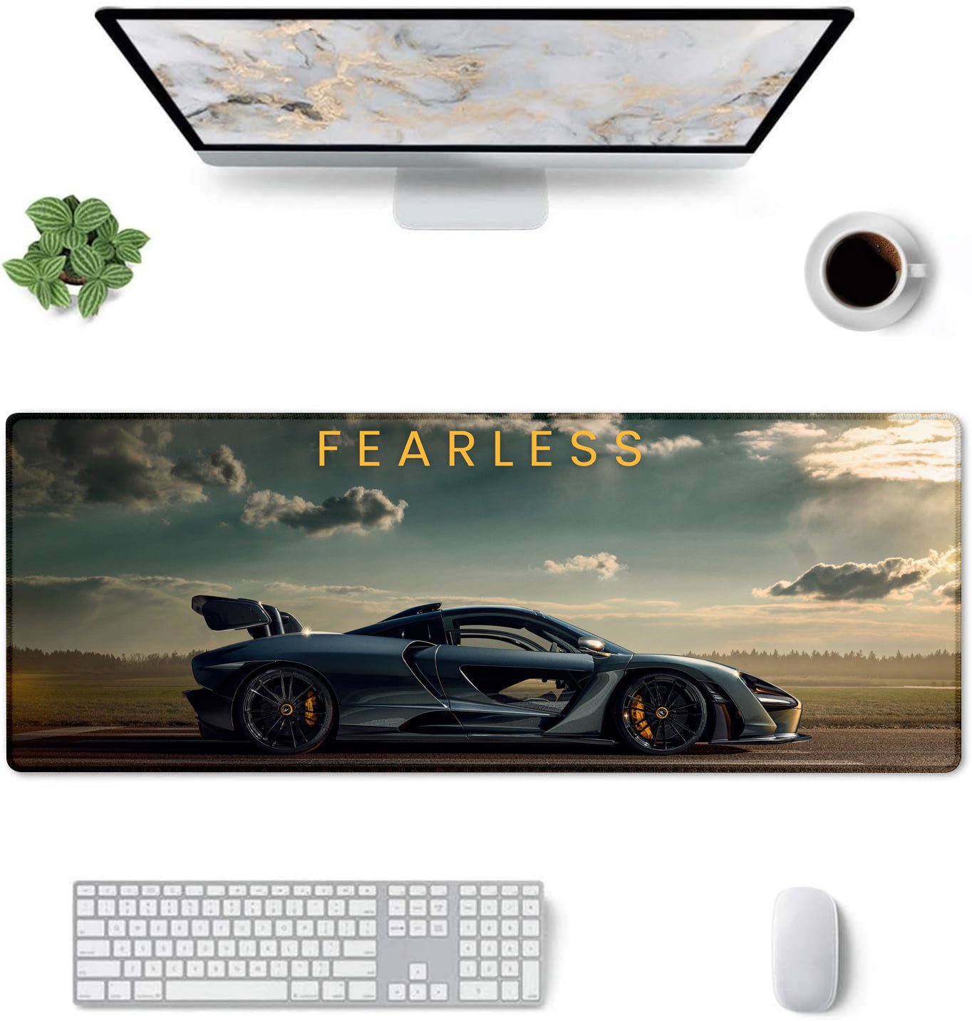 Fearless Supercar Stitched Desk Mat | Large Gaming & Office Mouse Pad | Non - Slip Rubber Base | Extended Desk Mat for Keyboard & Laptop - Mypcwala