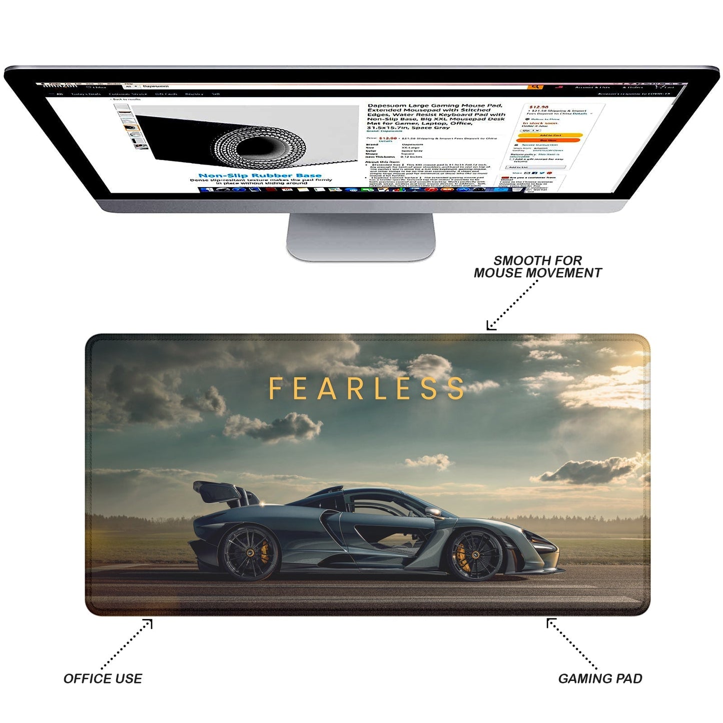 Fearless Supercar Stitched Desk Mat | Large Gaming & Office Mouse Pad | Non - Slip Rubber Base | Extended Desk Mat for Keyboard & Laptop - Mypcwala