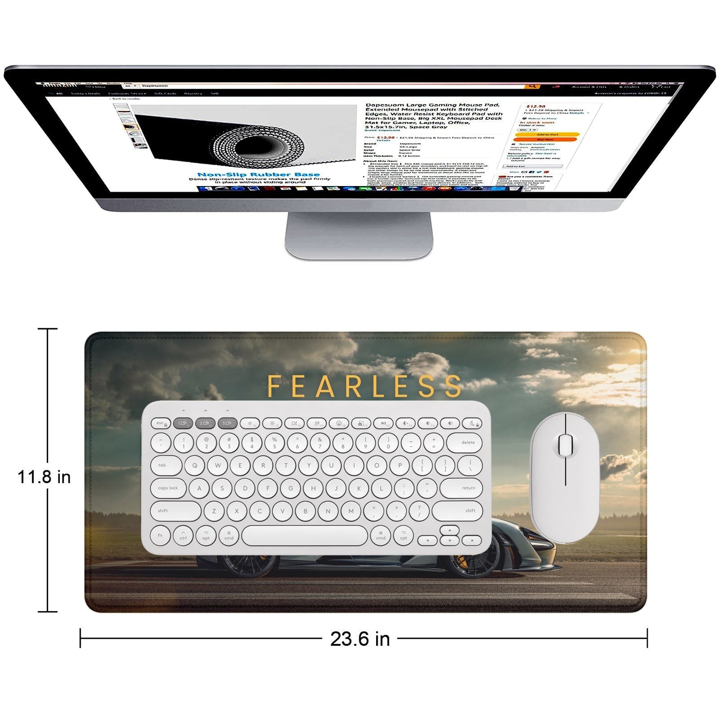 Fearless Supercar Stitched Desk Mat | Large Gaming & Office Mouse Pad | Non - Slip Rubber Base | Extended Desk Mat for Keyboard & Laptop - Mypcwala