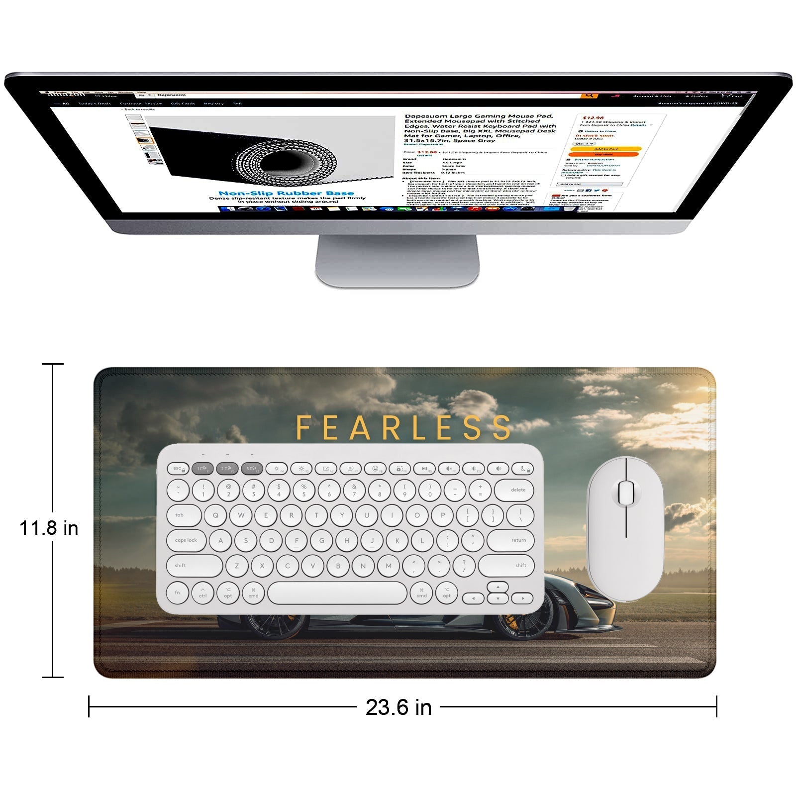 Fearless Supercar Stitched Desk Mat | Large Gaming & Office Mouse Pad | Non - Slip Rubber Base | Extended Desk Mat for Keyboard & Laptop - Mypcwala