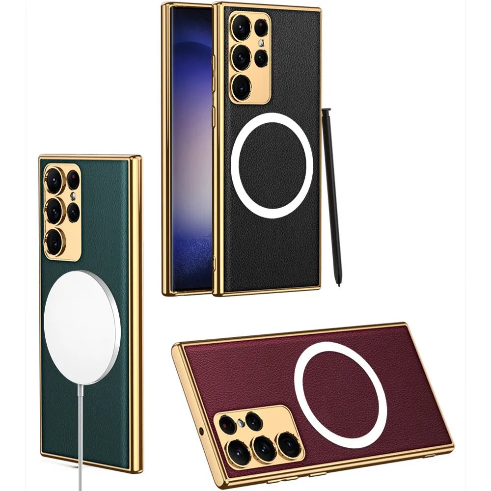 Fongwan Compatible with Samsung Galaxy S23 Ultra Magnetic MagSafe Case Slim Stylish Shockproof Leather Case - Green - Mypcwala