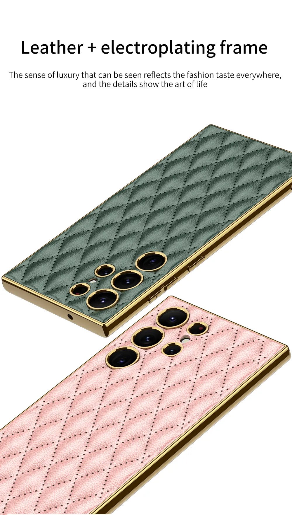 For Samsung Galaxy S23 Ultra 5G Rhombus Pattern Electroplating Plain PU Phone Case (Green) - Mypcwala