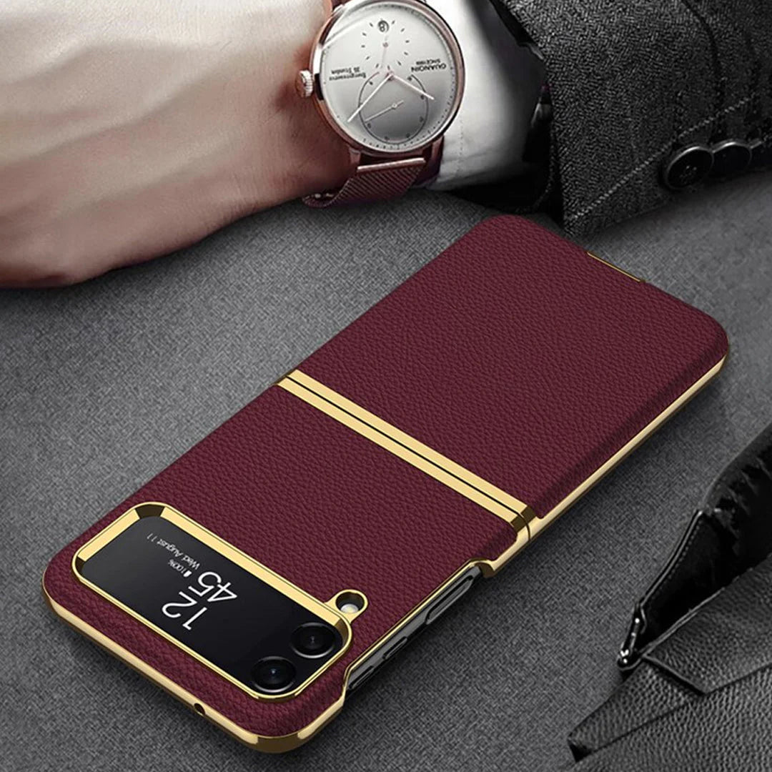 Galaxy Z Flip 4 Leather Business Style Canvas Hybrid Case - Mypcwala
