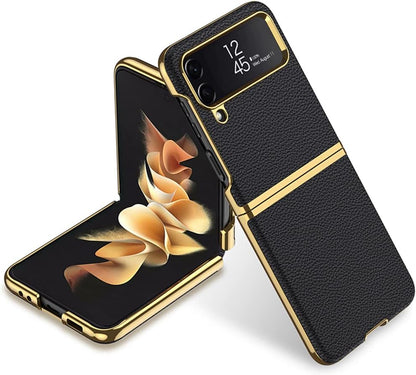 Galaxy Z Flip 4 Leather Business Style Canvas Hybrid Case - Mypcwala