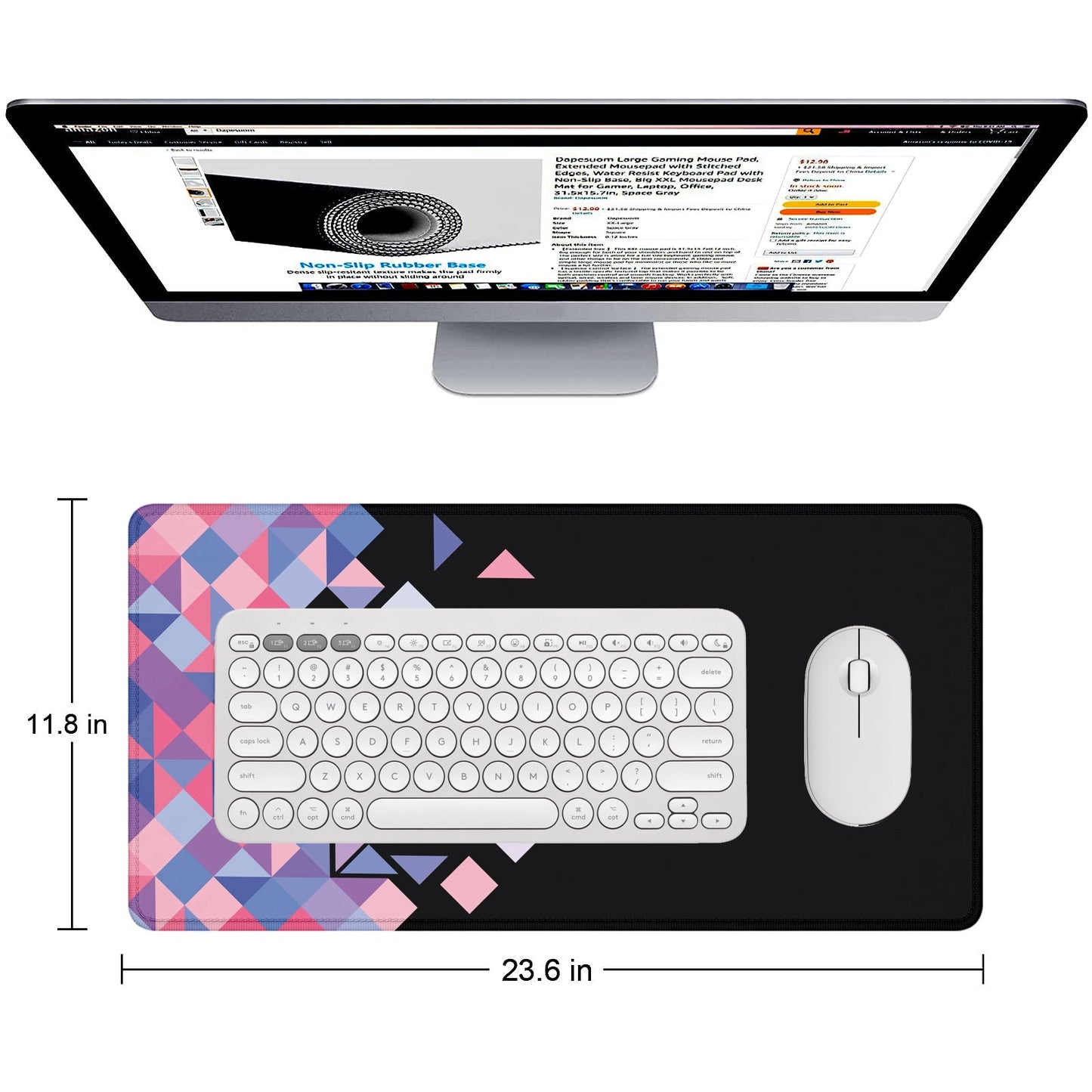 Geometric Pattern Stitched Desk Mat | Large Gaming & Office Mouse Pad | Non - Slip Rubber Base | Extended Desk Mat for Laptop, Keyboard & Mouse - Mypcwala