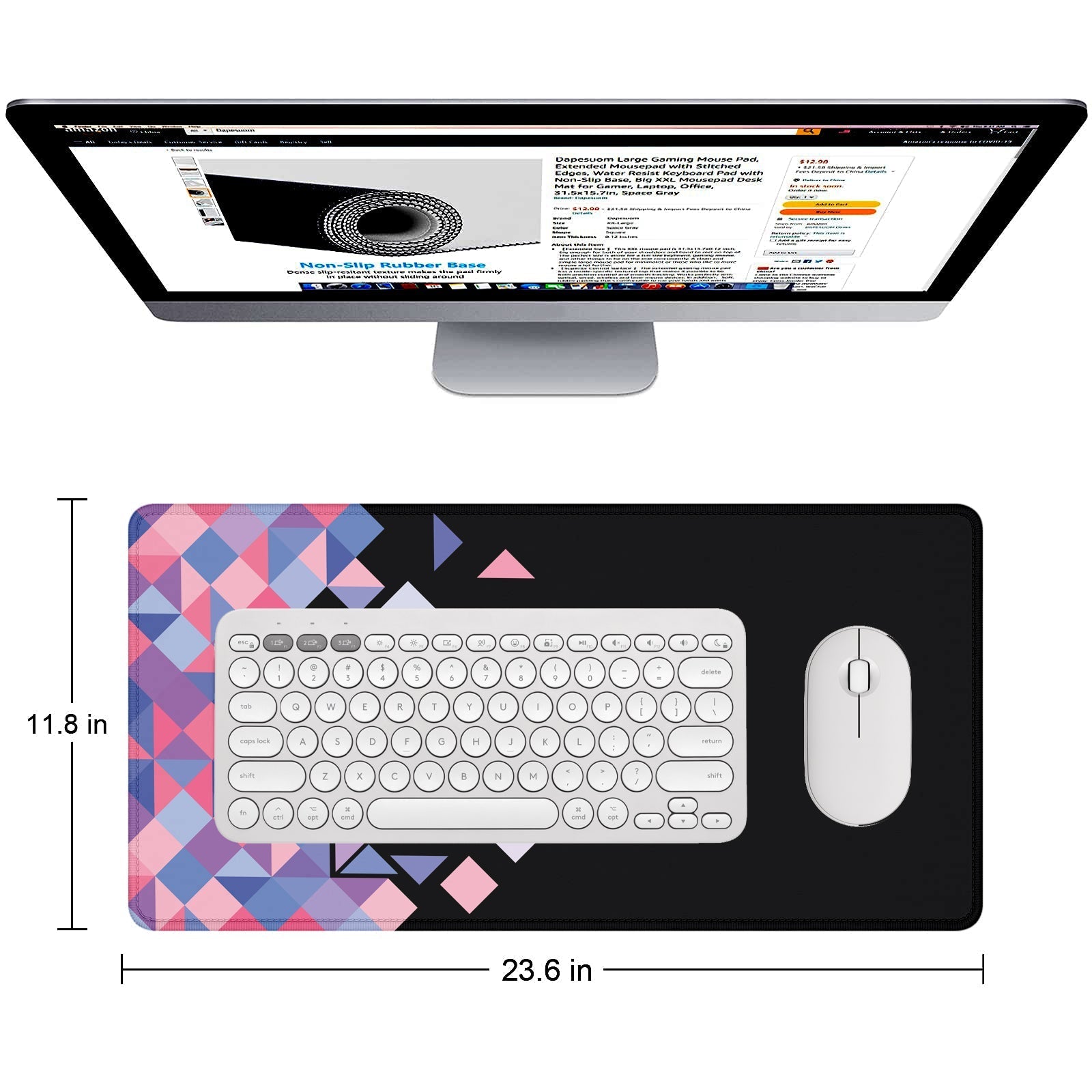 Geometric Pattern Stitched Desk Mat | Large Gaming & Office Mouse Pad | Non - Slip Rubber Base | Extended Desk Mat for Laptop, Keyboard & Mouse - Mypcwala