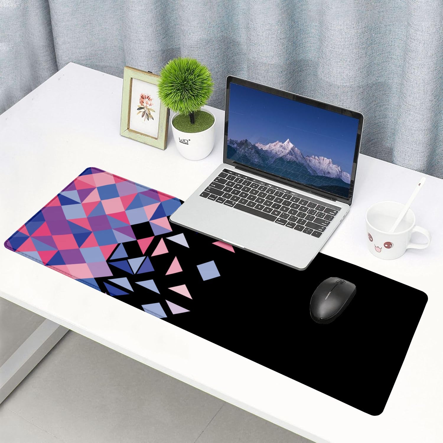 Geometric Pattern Stitched Desk Mat | Large Gaming & Office Mouse Pad | Non - Slip Rubber Base | Extended Desk Mat for Laptop, Keyboard & Mouse - Mypcwala