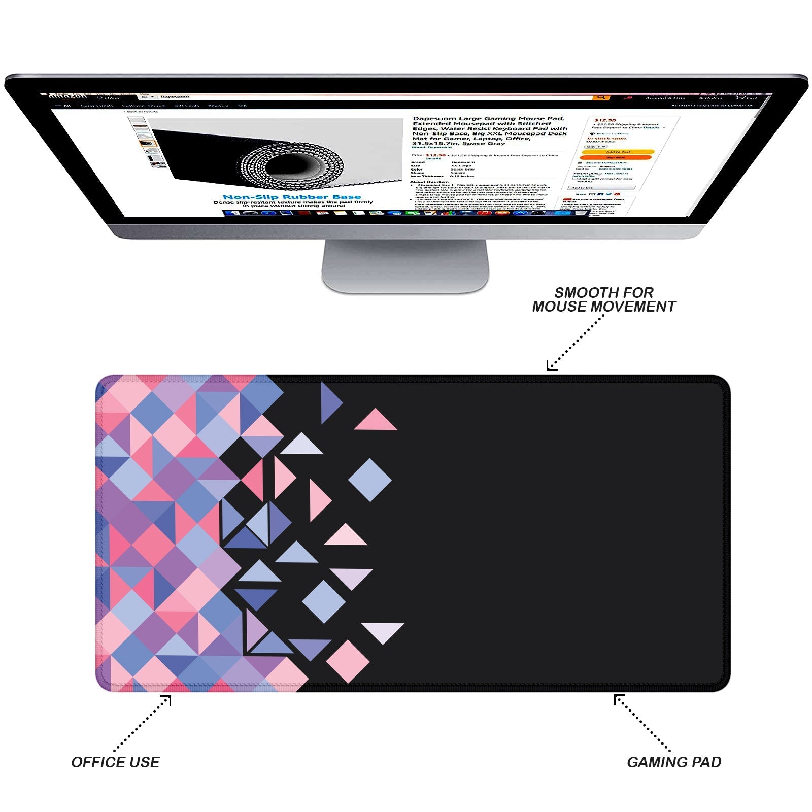 Geometric Pattern Stitched Desk Mat | Large Gaming & Office Mouse Pad | Non - Slip Rubber Base | Extended Desk Mat for Laptop, Keyboard & Mouse - Mypcwala