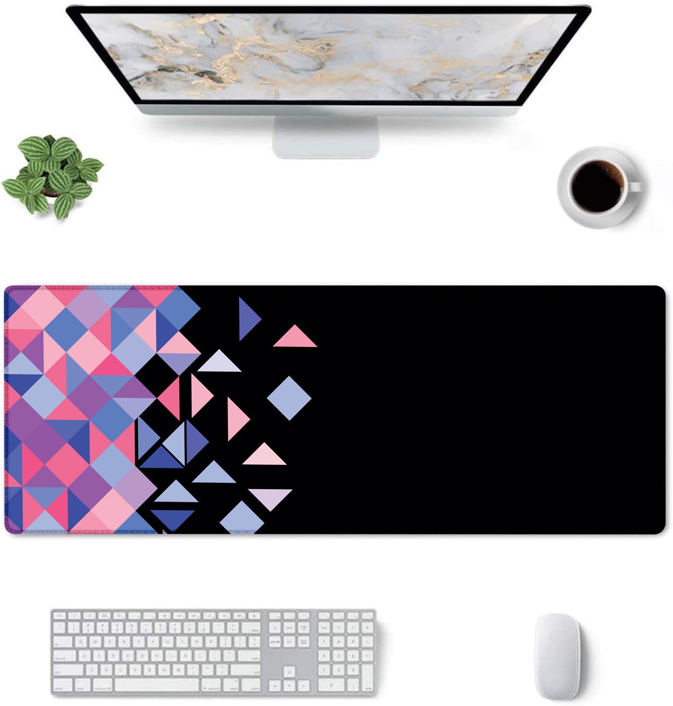 Geometric Pattern Stitched Desk Mat | Large Gaming & Office Mouse Pad | Non - Slip Rubber Base | Extended Desk Mat for Laptop, Keyboard & Mouse - Mypcwala