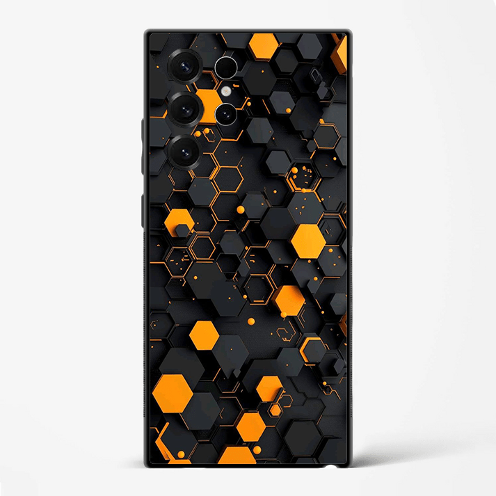 HexaTech Grid Futuristic Pattern Premium Glass Phone Cover for Samsung Galaxy S22 Ultra - DHARM IT PRIVATE LIMITED