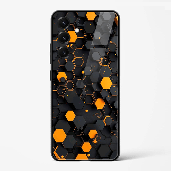 HexaTech Grid Futuristic Pattern Premium Glass Phone Cover for Samsung Galaxy S25 - DHARM IT PRIVATE LIMITED