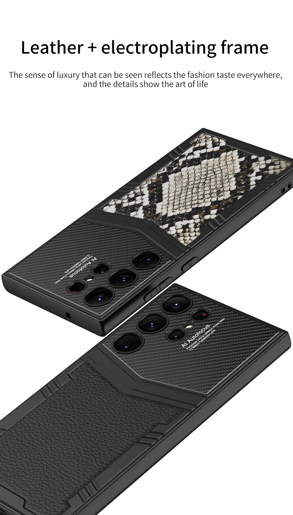 Hybrid Shockproof Rugged Armor Electroplated Soft TPU Silicone PU Leather Protective Cover with Pen Slots Phone Case for Samsung Galaxy S23 Ultra 5G ƒ?? Snake skin texture - Mypcwala