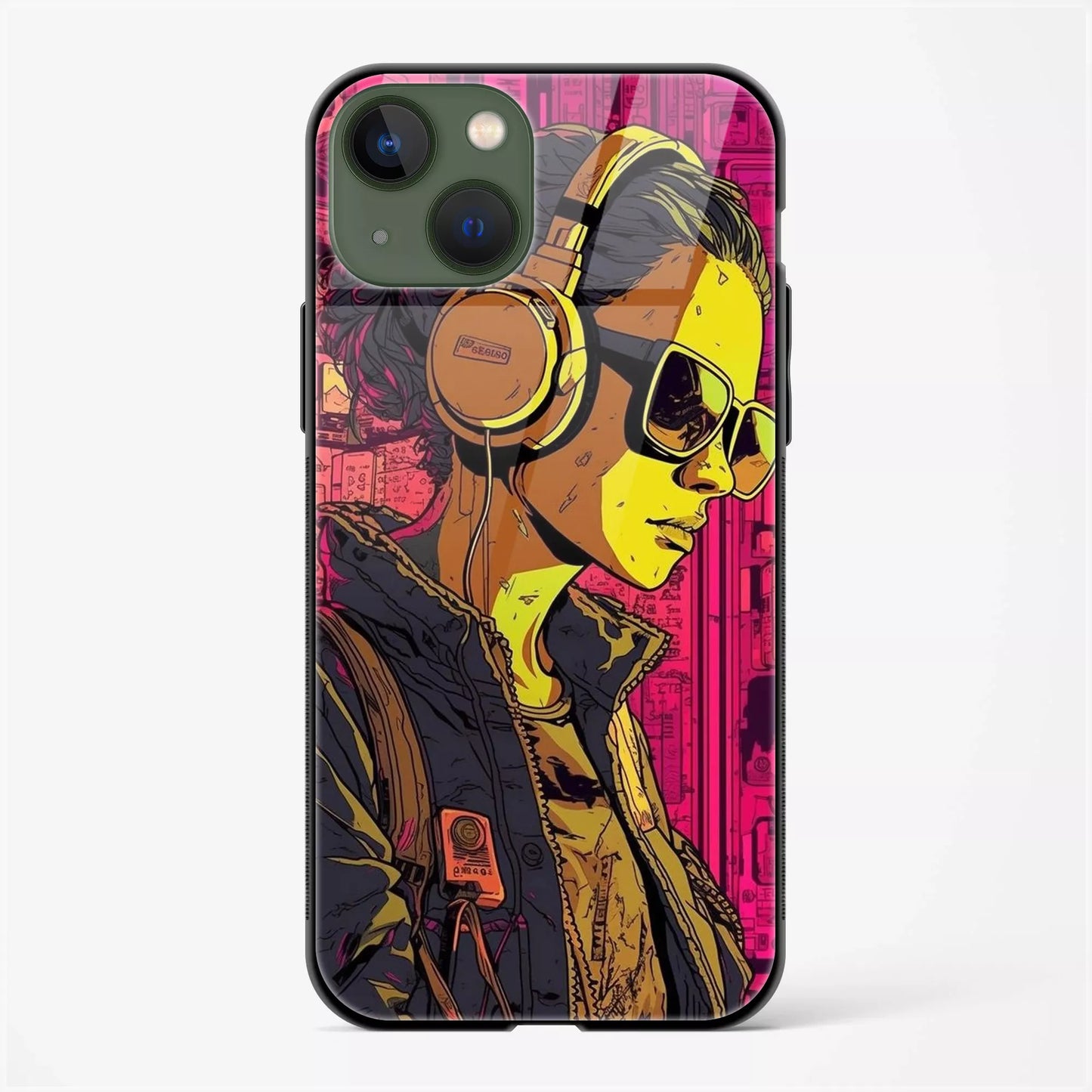 Girl With Headphones pop art Designer Glass Back Case for iPhone 15