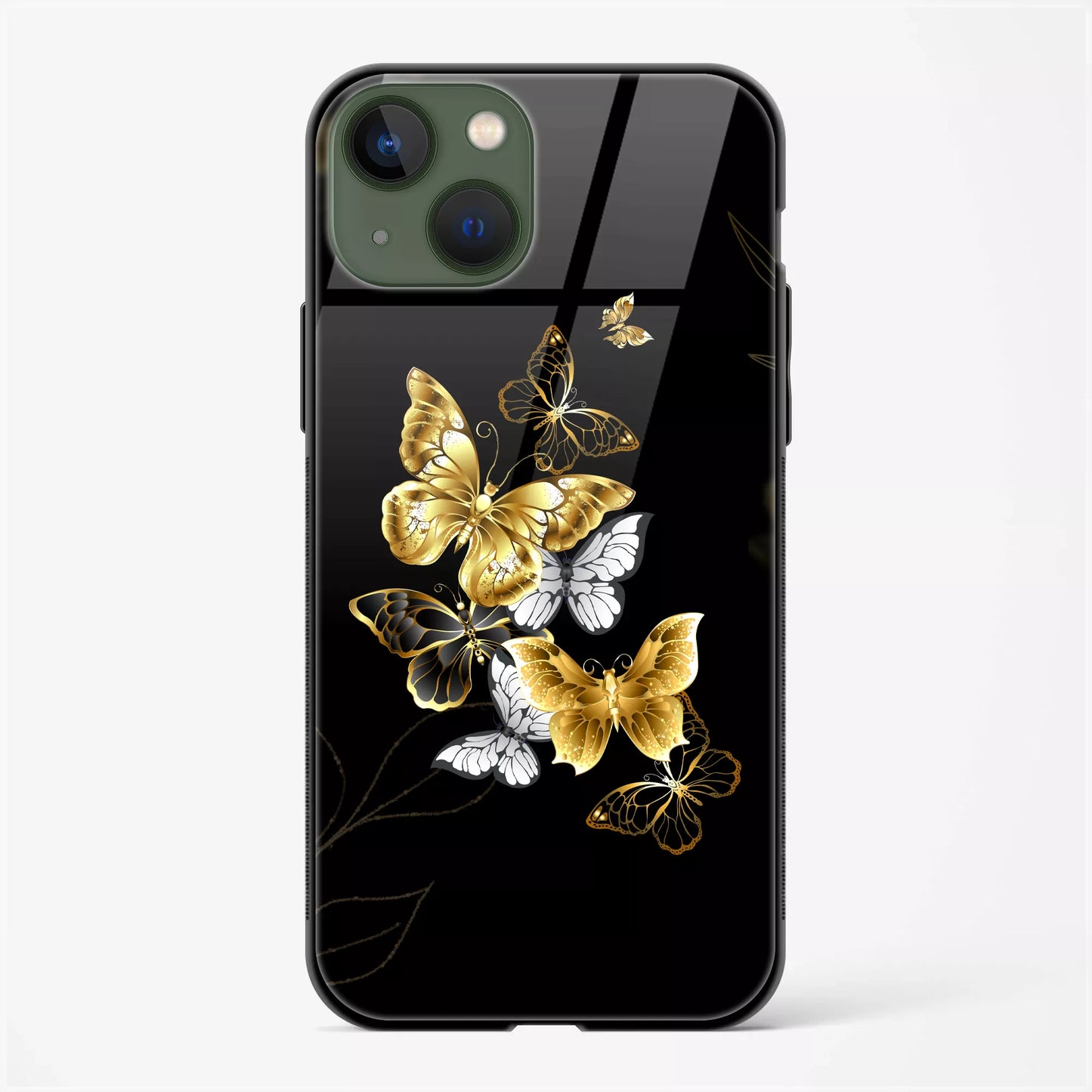 Golden Butterfly Designer Glass Back Case for iPhone 15