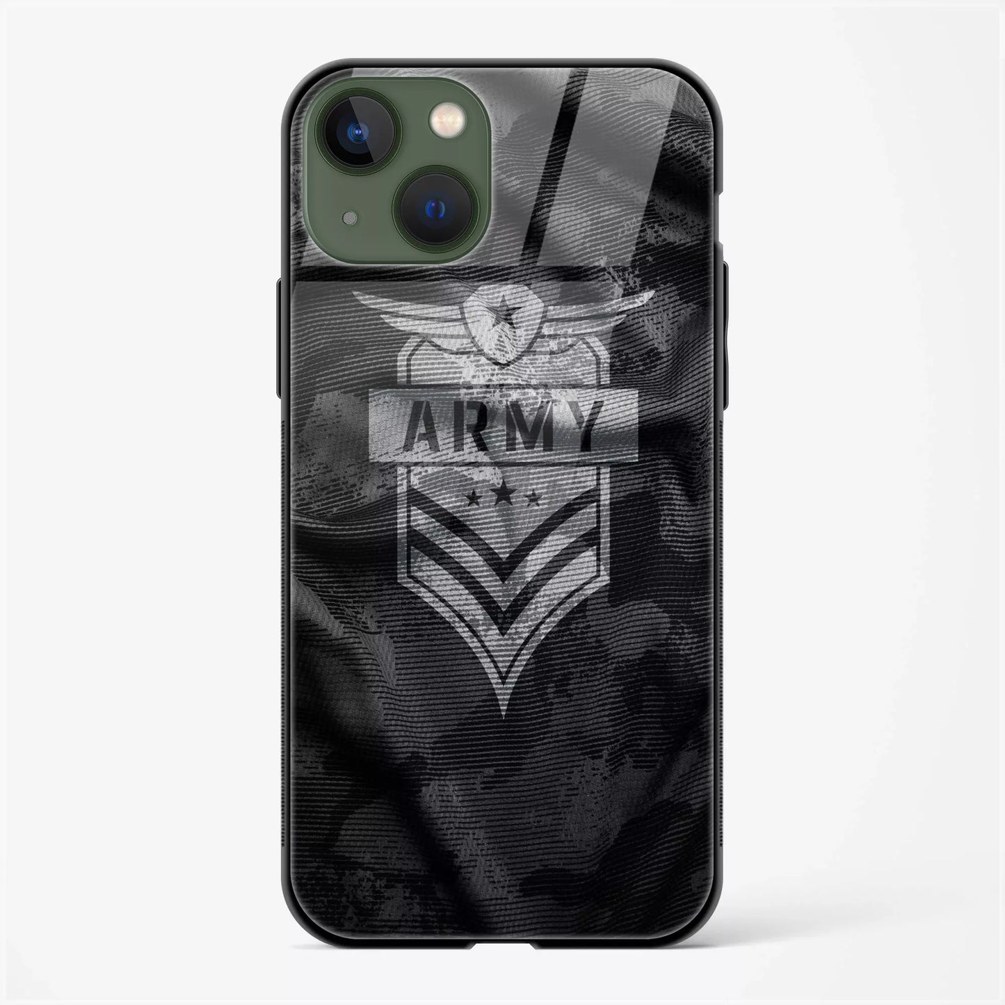 Army Designer Glass Back Case for iPhone 15