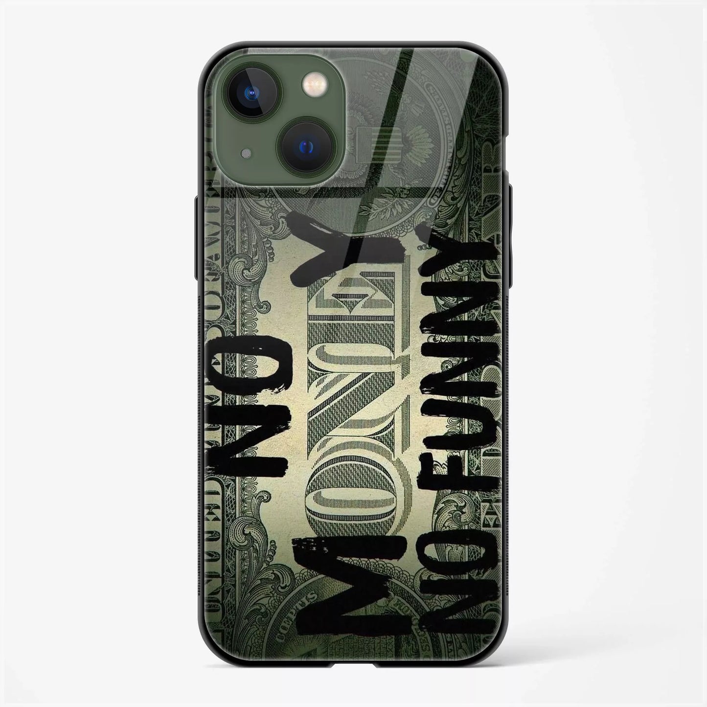 No Money Designer Glass Back Case for iPhone 15