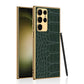 Leather Cover with Electroplated Borders Compatible with Samsung Galaxy S23 Ultra Flexible Soft Sides with Full Body and Camera Protection Case, Pattern Green & Gold - Mypcwala