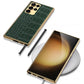 Leather Cover with Electroplated Borders Compatible with Samsung Galaxy S23 Ultra Flexible Soft Sides with Full Body and Camera Protection Case, Pattern Green & Gold - Mypcwala