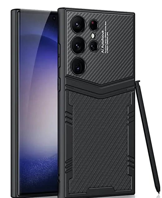 Leatherette Back Case Cover for Samsung Galaxy S23 Ultra 5G / Galaxy S23 Ultra Case Cover – (Metal Black | Leather) - Mypcwala