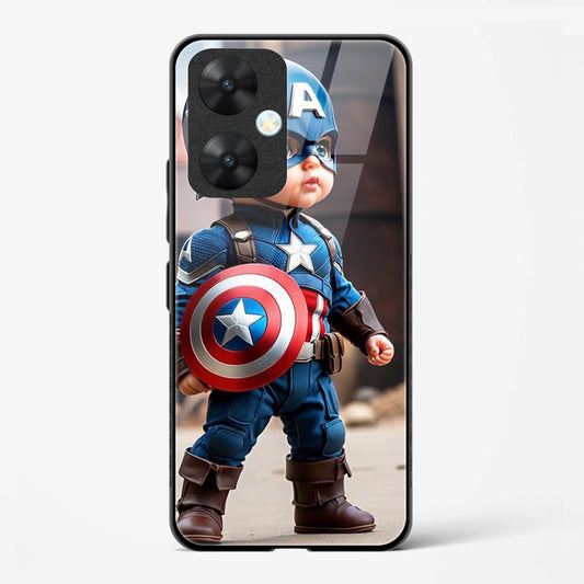 Little Baby Captain America Design Printed Glass Mobile Back Case Compatible for Redmi 13C | TPU Shock - Resistant Soft Edge | 360° Protection - Mypcwala