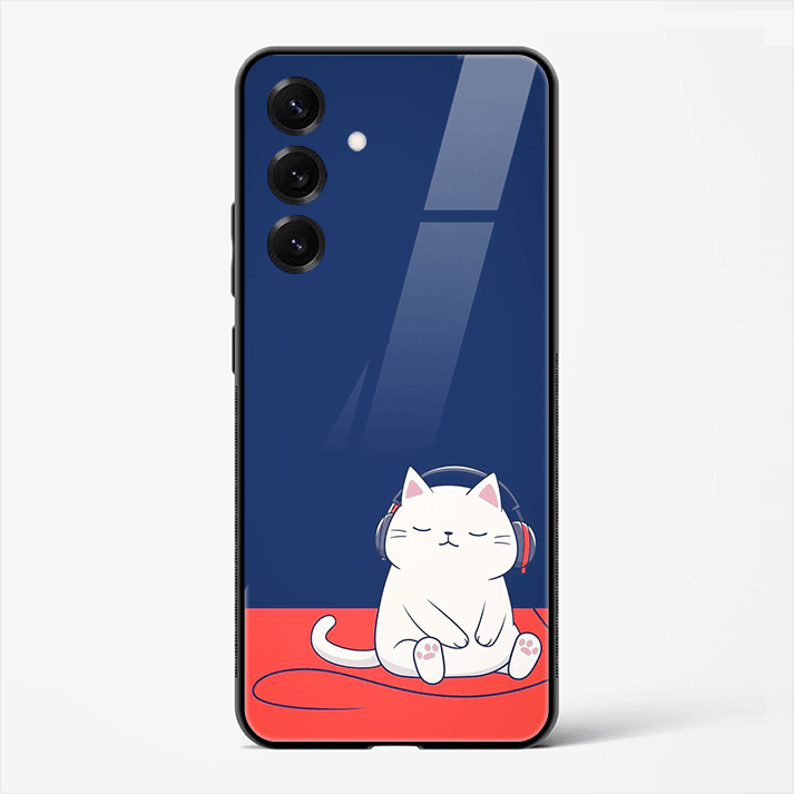 Lo - Fi Cat Aesthetic Art Premium Glass Phone Cover for Samsung Galaxy S25 - DHARM IT PRIVATE LIMITED