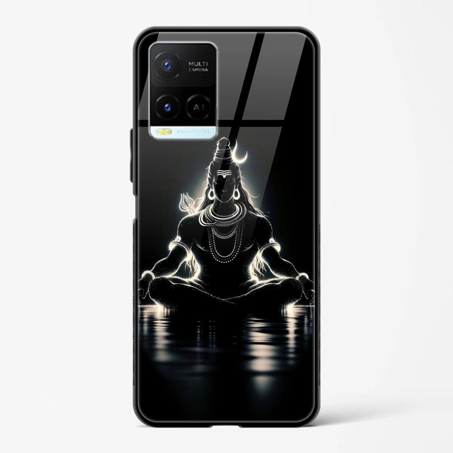 Lord Shiv Printed Design Glass Mobile Back Case Compatible for Vivo Y33s TPU Shock - Resistant Soft Edge | 360° Protection - Mypcwala