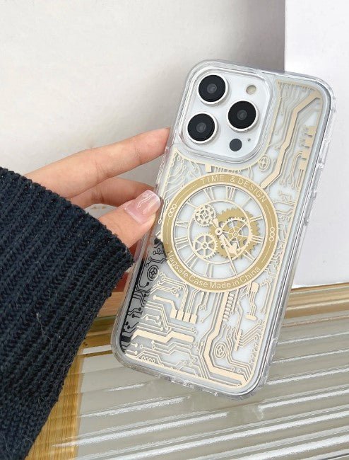 Magnetic Mechanical Texture Case For iPhone 14 Pro Transparent Shell Magsafe (Silver) - Mypcwala