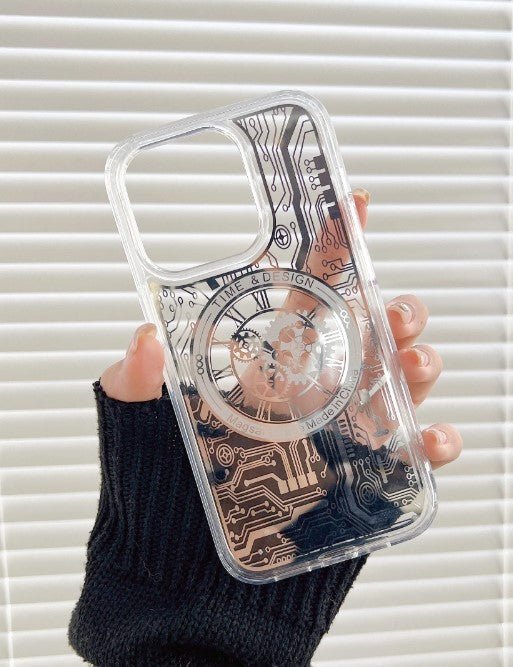 Magnetic Mechanical Texture Case For iPhone 14 Pro Transparent Shell Magsafe (Silver) - Mypcwala