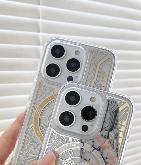 Magnetic Mechanical Texture Case For iPhone 14 Pro Transparent Shell Magsafe (Silver) - Mypcwala
