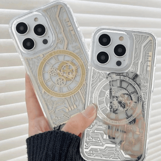 Magnetic Mechanical Texture Case For Iphone 14 Transparent Shell Magsafe (Gold) - Mypcwala